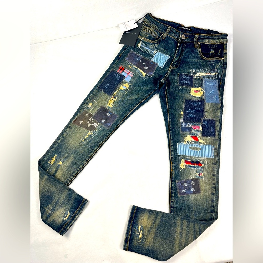 Embellish NYC Silas Rip & Repair Patchwork Distressed Skinny Denim•Men’s Size 30